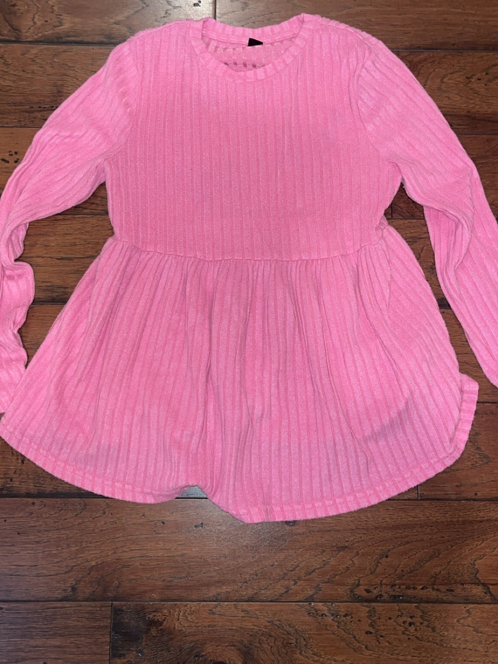 Pink Long-Sleeve Ribbed Peplum Top